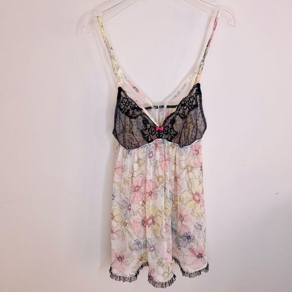 Victoria Secret Babydoll Top Open Back Floral Mesh Black Lace Lingerie Large L - Picture 7 of 7